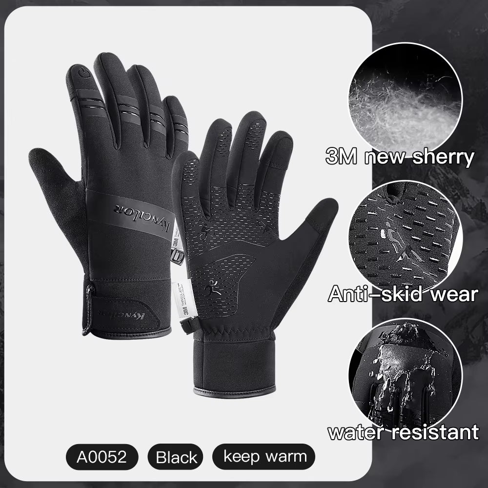 3M Gloves Black Waterproof Winter Warm Cycling Outdoor Sports Running Riding Motorcycle Ski Touch Screen Snowboard Gloves Men